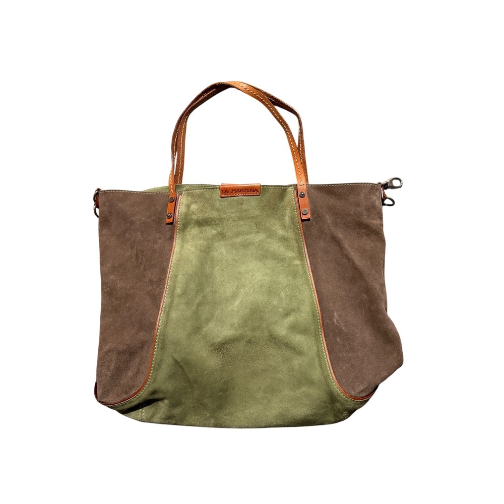 La Martina Tote Bag Womens Large Green Brown  Suede Leather Colorblock